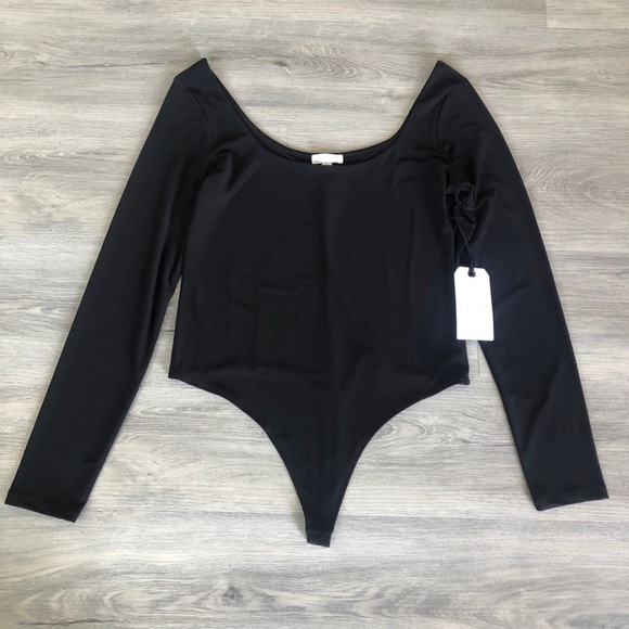 Leith Double Scoop Long Sleeve Thong Bodysuit- NWT - Picture 3 of 10